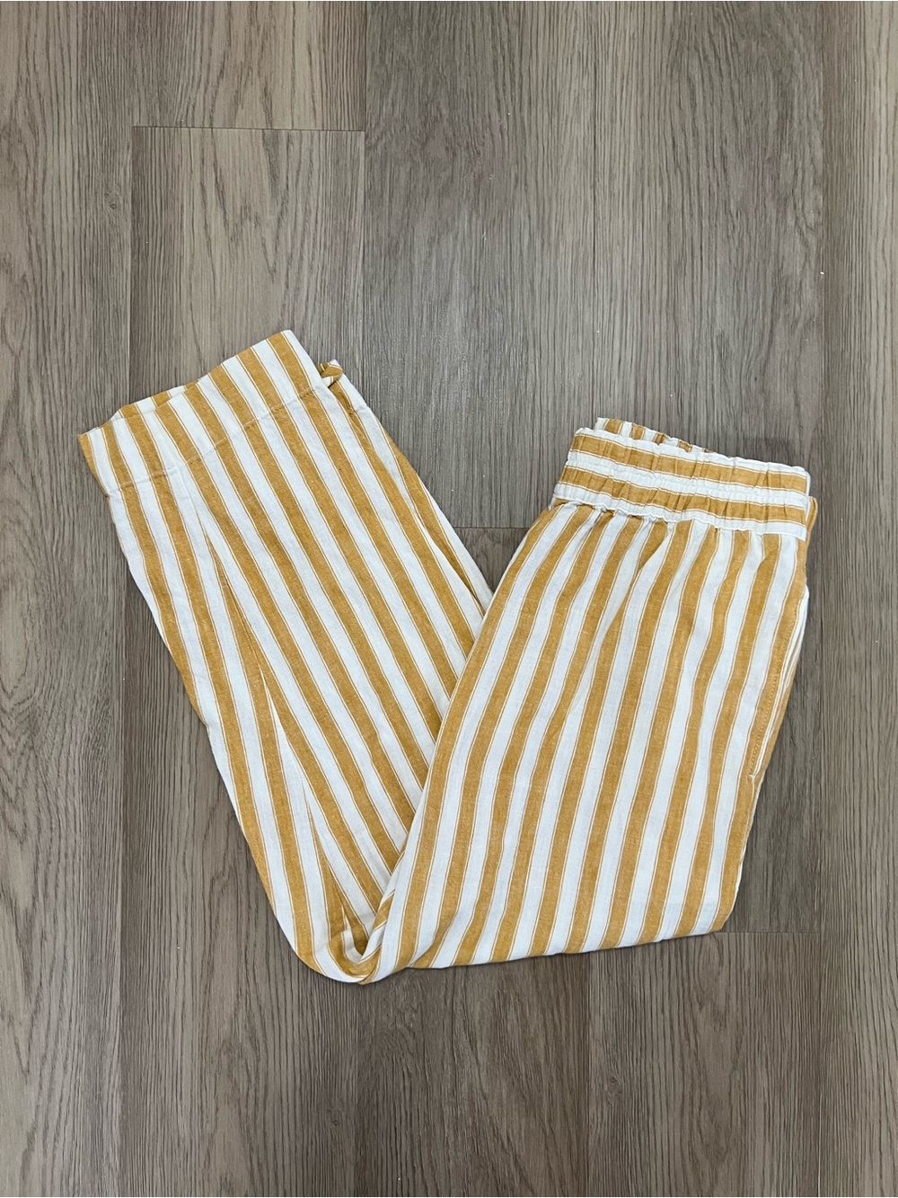 Madewell Tapered Huston Pull-On Crop Pants Golden Plume Stripe Linen Small AN835